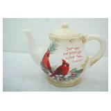 Ceramic Cardinal Teapot. James 1:17