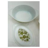 Vintage Pyrex Oval Casseroles w/lids. Golden Acorn, Spring Blossom