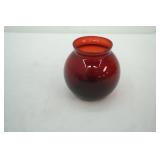 Vintage Anchor Hocking Royal Ruby Red Glass Ivy Ball Vase 4"x2.5" diameter