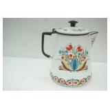 Vintage Berggren Enamelware Coffee Pot. Rosemaling Floral Design