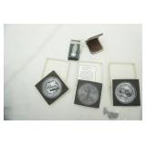 Vintage Pewter Schwans Coasters, shell clip, Small coin pouch