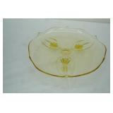 1930s Lancaster Jubilee Yellow Depression Glass 3-Footed Cake Plate.