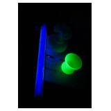 Vintage Vaseline Glass Sawtooth Candle Cup; Fenton Satin Custard Ruffled Vase