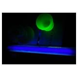 Vintage Vaseline Glass Sawtooth Candle Cup; Fenton Satin Custard Ruffled Vase