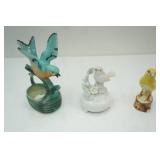 Vintage Ceramic Bird Planter, Musical Box, Finch Figurine