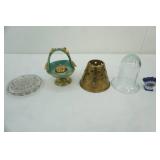 Vintage Incense Burner-green glazed ceramic, vintage ceramic fan vase "tulipiere", flower frog and more