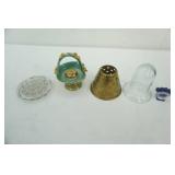 Vintage Incense Burner-green glazed ceramic, vintage ceramic fan vase "tulipiere", flower frog and more