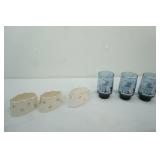 Vintage Libbey Mary Gregory Smoky Blue (3ct) & vintage porcelain flatware holders (3ct)