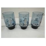 Vintage Libbey Mary Gregory Smoky Blue (3ct) & vintage porcelain flatware holders (3ct)