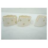 Vintage Libbey Mary Gregory Smoky Blue (3ct) & vintage porcelain flatware holders (3ct)