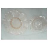 1930s Pink Depression Glass Pieces-Pitcher, plate, bowl. Patterned