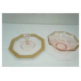 1930s Pink Depression Glass Serving set w/gold trim