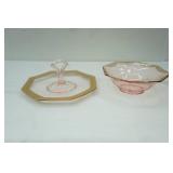 1930s Pink Depression Glass Serving set w/gold trim