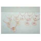 1930s Pink Depression Glass Champagne Glasses 5 tall, 5 short-etched