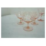 1930s Pink Depression Glass Champagne Glasses 5 tall, 5 short-etched