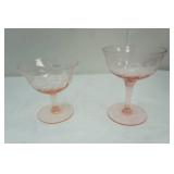 1930s Pink Depression Glass Champagne Glasses 5 tall, 5 short-etched