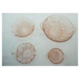 1930s Pink Depression Glass Bowls 4ct