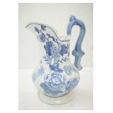 Vintage Delft-style blue & white ceramic pitcher 11" tall