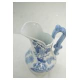 Vintage Delft-style blue & white ceramic pitcher 11" tall
