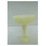 Vintage Fenton Custard Glass Compote "Cabbage Rose" Pattern 8" tall. Uranium