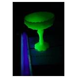 Vintage Fenton Custard Glass Compote "Cabbage Rose" Pattern 8" tall. Uranium