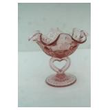 Vintage Fenton Glass Cabbage Rose Ruffled Pedestal Bowl 5" tall with a 5.5" diameter