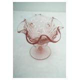 Vintage Fenton Glass Cabbage Rose Ruffled Pedestal Bowl 5" tall with a 5.5" diameter