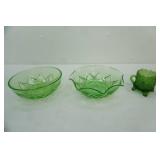Vintage Hazel Atlas Uranium Glass Serving Bowls "Diamond Arches"