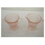 1930s Pink Depression Glass Creamer and Sugar. Hazel Atlas "Royal Lace" Pattern