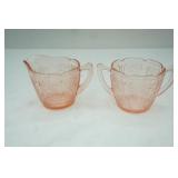 1930s Pink Depression Glass Sugar and Creamer. Jeannette