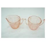 1930s Pink Depression Glass Sugar and Creamer. Jeannette