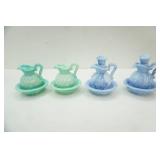 Vintage Avon Pitcher and Wash Basins 4ct. Jadeite & blue milk glass
