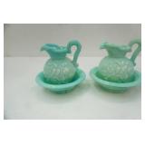 Vintage Avon Pitcher and Wash Basins 4ct. Jadeite & blue milk glass