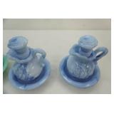 Vintage Avon Pitcher and Wash Basins 4ct. Jadeite & blue milk glass