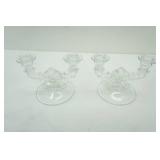 Indiana Glass Flower Rosette Scroll Double Candlestick Holders