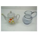 Vintage Vintage lavender ribbed glass pitcher & China Tea Pot