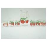 Vintage MCM Tomato Juice Pitcher and 6 tumblers