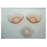 1930s Pink Depression Glass Serving Bowls 3ct
