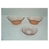 1930s Pink Depression Glass Serving Bowls 3ct