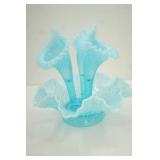 Vintage Fenton Blue Opalescent Diamond Lace Epergne 10.5"x10.5"