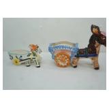 2 vintage donkey and cart planters