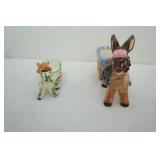 2 vintage donkey and cart planters