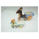 2 vintage donkey and cart planters