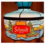 Vintage Blue Schmidt Beer "Tiffany-Style" Hanging Bar Lamp