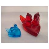 Art Glass Cardinals of Love and Bluebirds of Happiness Paperweights