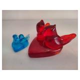 Art Glass Cardinals of Love and Bluebirds of Happiness Paperweights