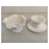 Fenton Silver Crest Ruffled Edge Compote Bowl and Mayonnaise Bowl