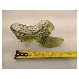 Fenton Amber Bell & Green Glass Hobnail Slipper Shoe