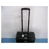 Black Leather Travel / Equipment Bag with Multiple Compartments, Telescoping Handle and Wheels