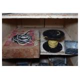 Contents of Wooden Shelf - Electrical Wire, Outlets, WD40